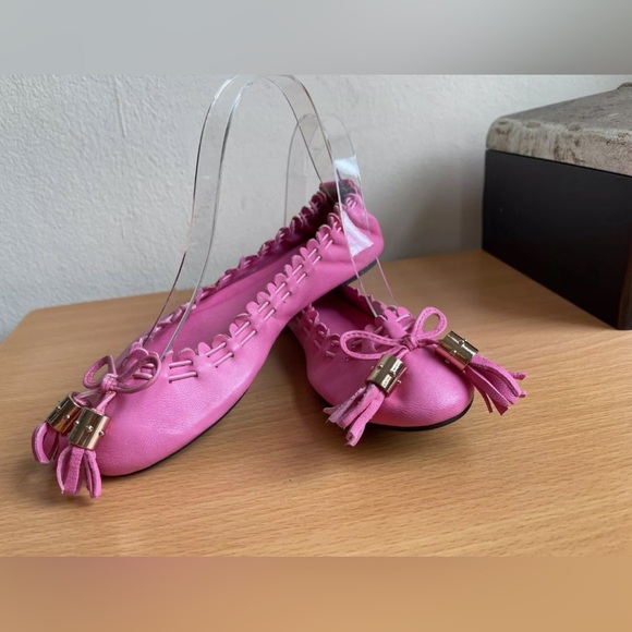 TORY BURCH REESE TASSEL LEATHER BALLET FLATS PINK NEW SIZE 5/36 - Picture 3 of 12